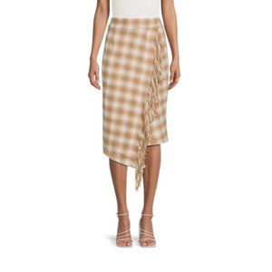 Time and Tru Fringed Faux Wrap Skirt classic plaid Mocha Splash Size XXL 20 plus